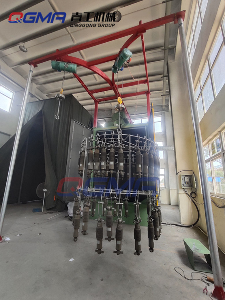 北京意昂注册双吊钩式抛丸机助力于中国中车减震装置抛丸清理